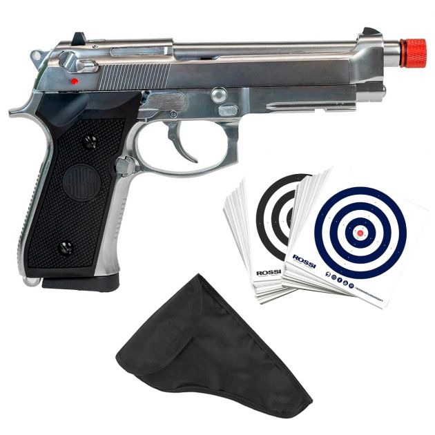 Kit Pistola Airsoft Rossi M92 Silver Gbb 6mm + 1 Capa Coldre + 2 Pacotes de Alvo