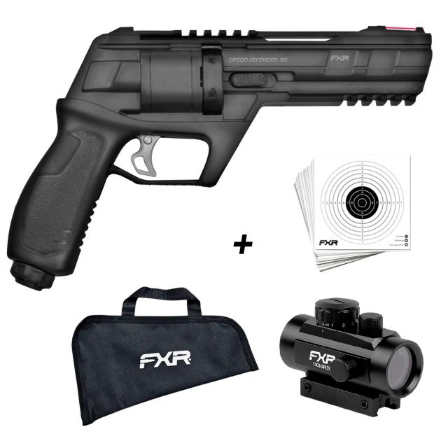 Kit Revólver de Pressão FXR CP300 Defender Cal. .50 + Alvos de Papel + Red Dot FXR 1X30 + Capa FXR