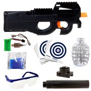 Kit Rifle de Bolinha de Gel Rossi P90 + 2 Pacotes de Alvos