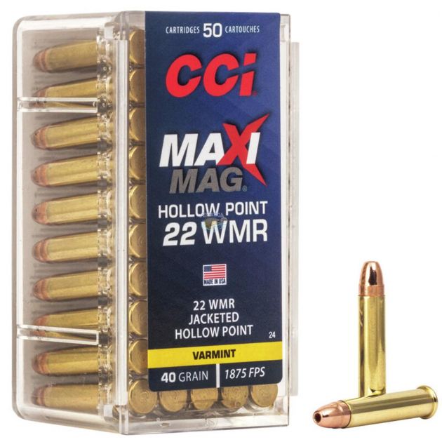 Munição CCI JACKTED HOLLOW POINT MAXI MAG .22Mag JHP 40gr C/50Un