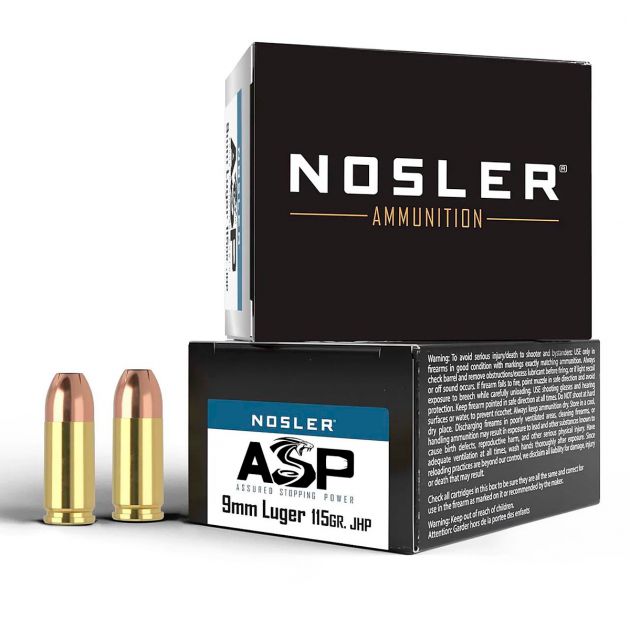 Munição Nosler ASP Cal.9mm JHP 115gr Caixa com 50 Unidades