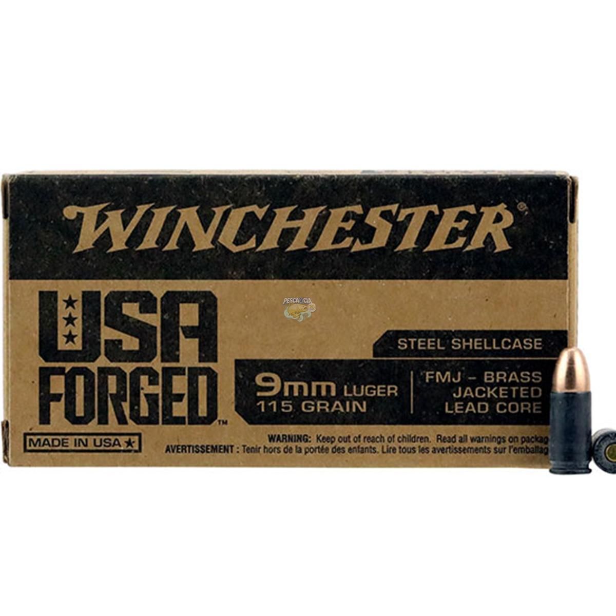 Munição Winchester USA Forged Cal mm Luger FMJ gr C un VENDA P CAC S na Pesca Cia Armas