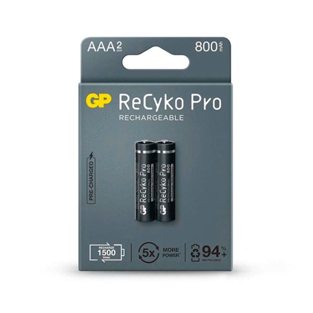 Pilha Recarregável GP Recyko Pro C/ 2 AAA NIMH 800MAH 1,2V Ref. GPRHCH83B204