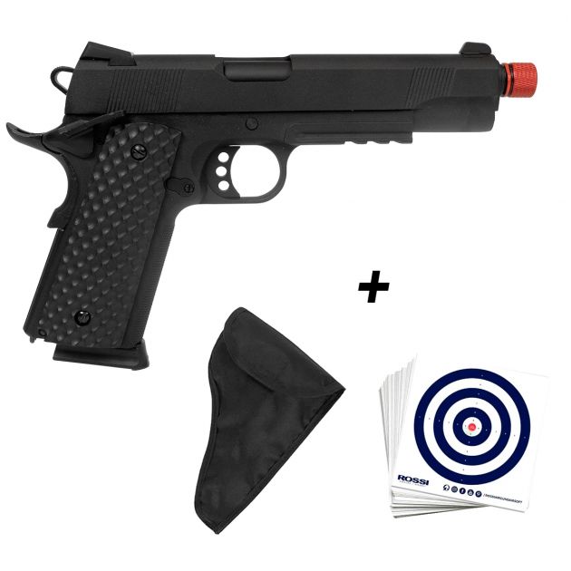 Kit Pistola Airsoft Rossi 1911 Commander GBB 6mm + Capa de Tecido + 01 Pacote de Alvo