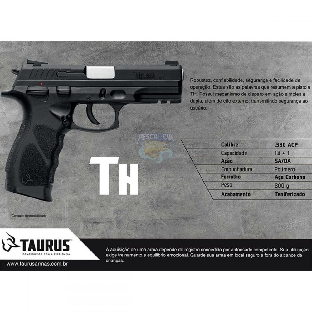 Pistola TAURUS HAMMER TH FULL SIZE - Cal .380 - 18+1 Tiros